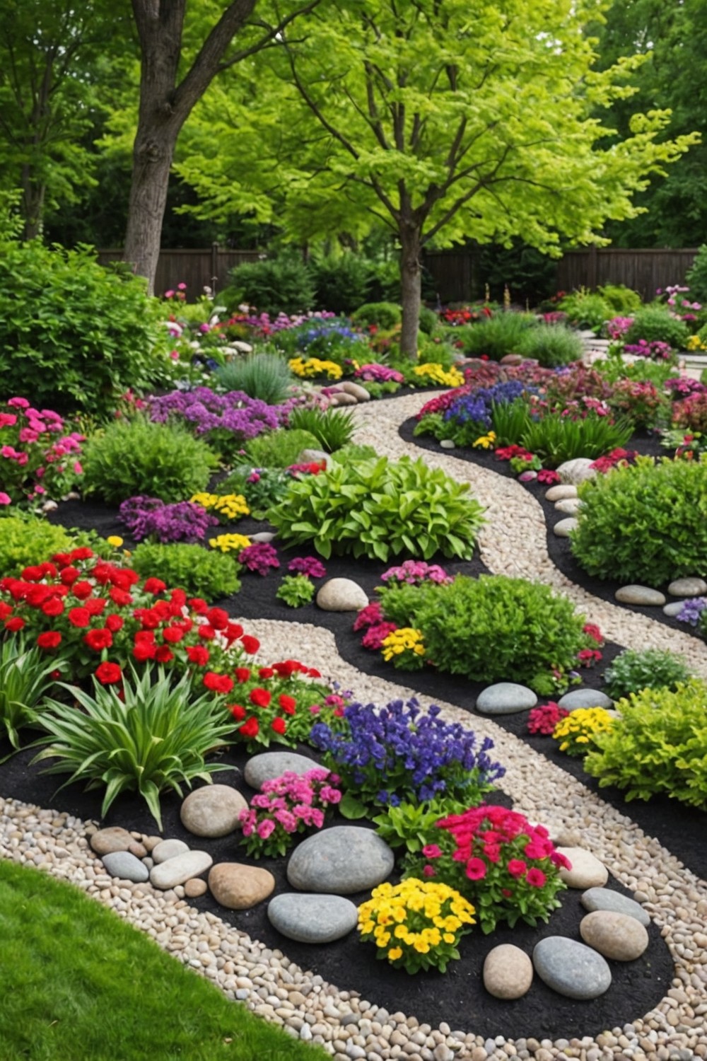 Use Pebbles to Define Flower Beds