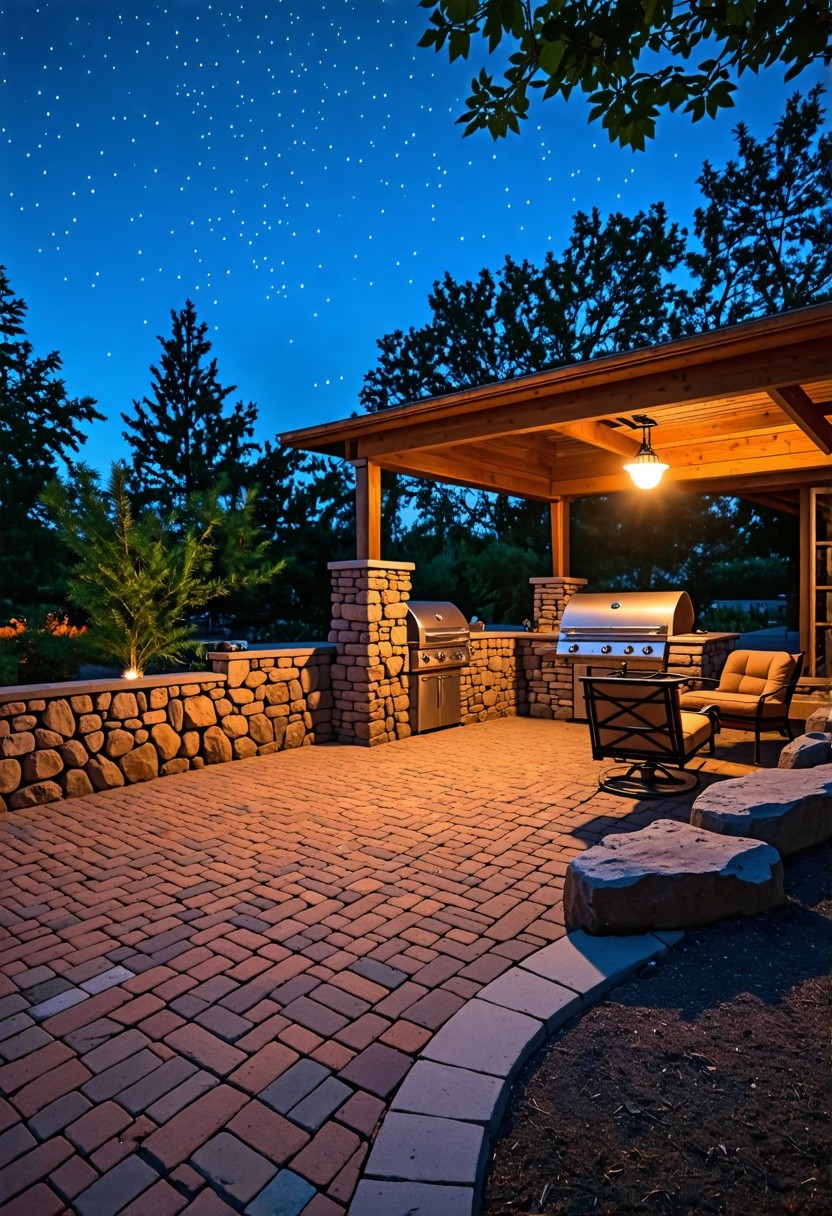 Brick Patio with Natural Stone Borders