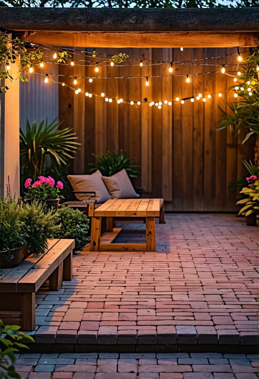 Rustic Brick Patio with Wood Accents