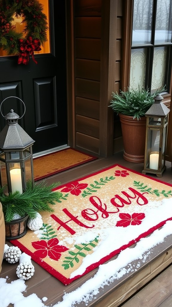 Cheerful Holiday Mat at Entryway