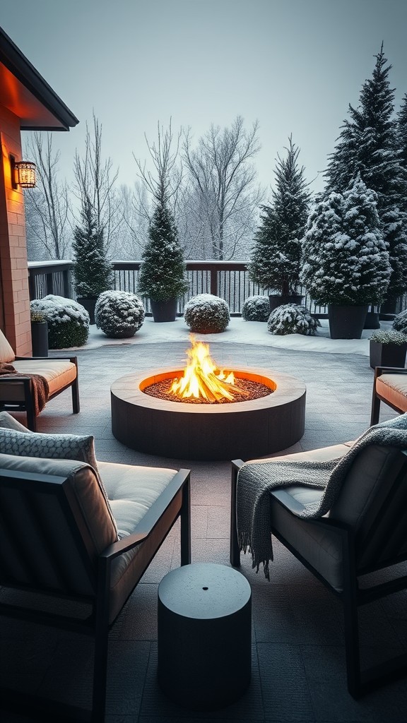 Circular Fire Pit with Cushioned Lounge Chairs