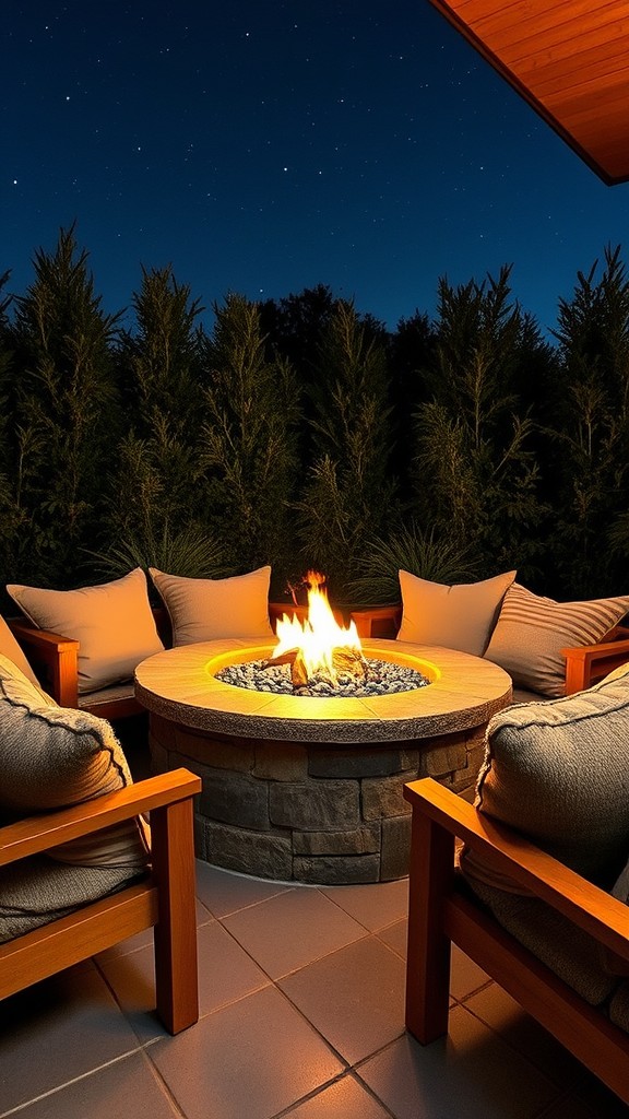 Cozy Nook with Plush Pillows and a Fire Pit