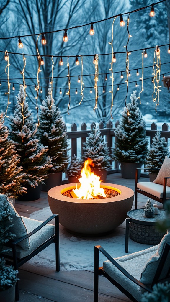 Fire Pit Surrounded by Twinkling String Lights