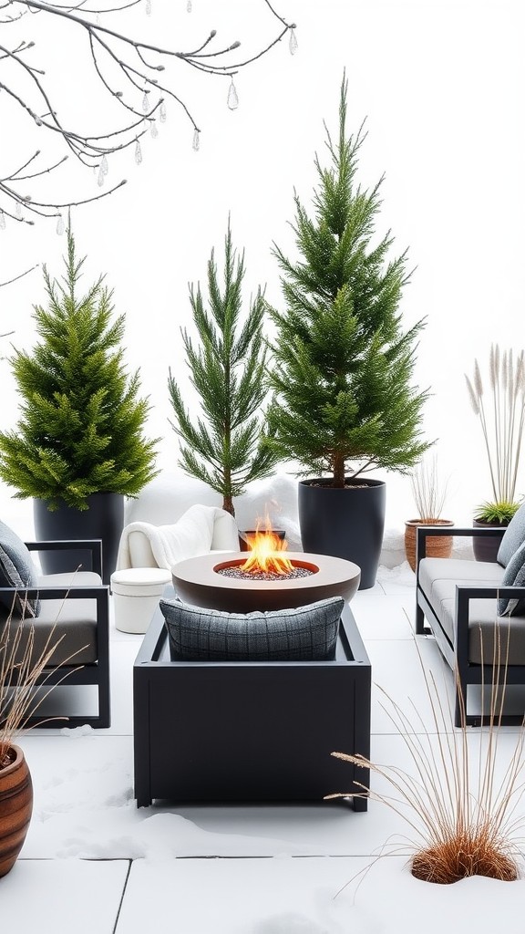 Minimalist Winter Garden with Evergreens