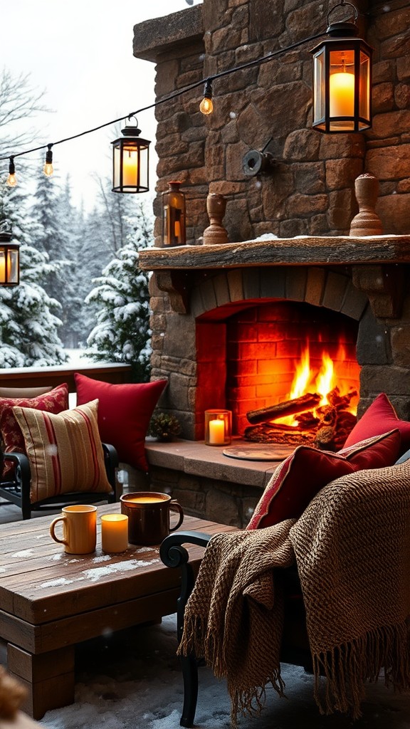 outdoor fireplace patio ideas for warm winter night