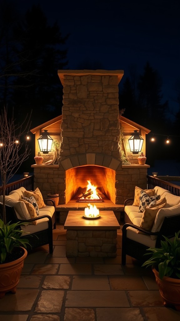 Outdoor Fireplace with a Hearth for Additional Seating