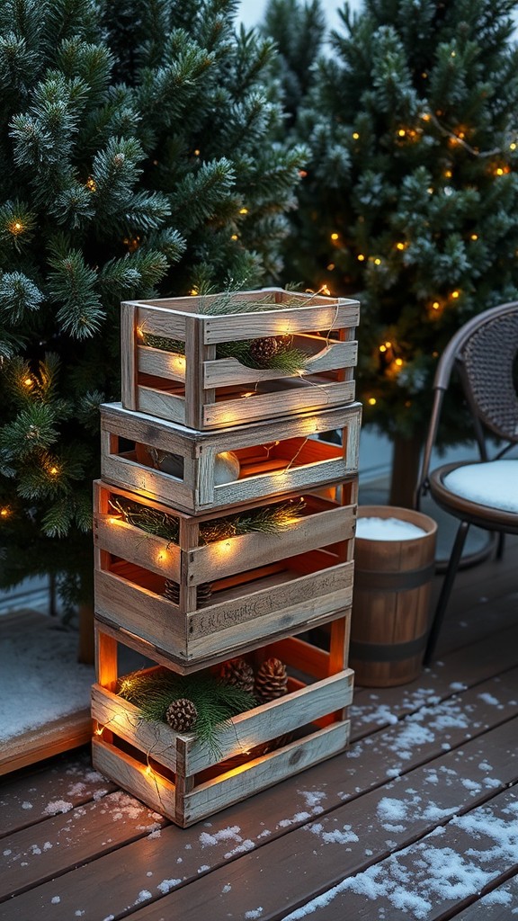 Rustic Wooden Crates with Fairy Lights