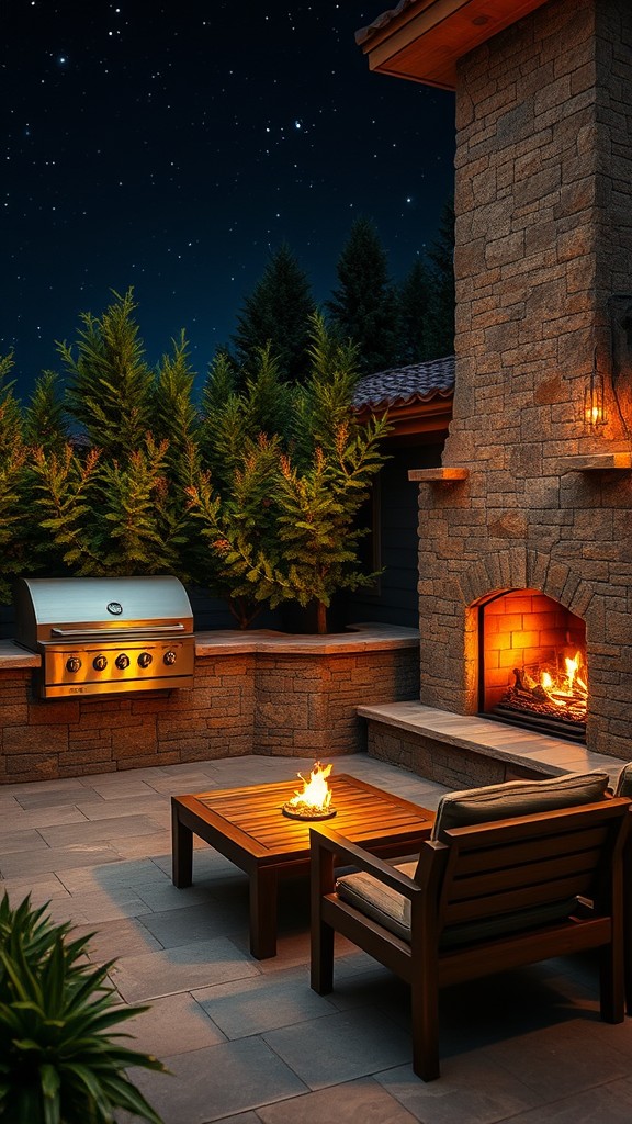 Stone Barbecue with an Adjacent Fireplace