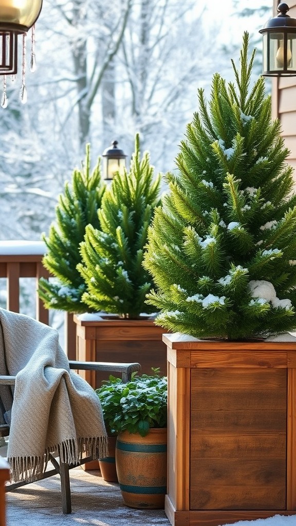 Wooden Planters with Evergreens