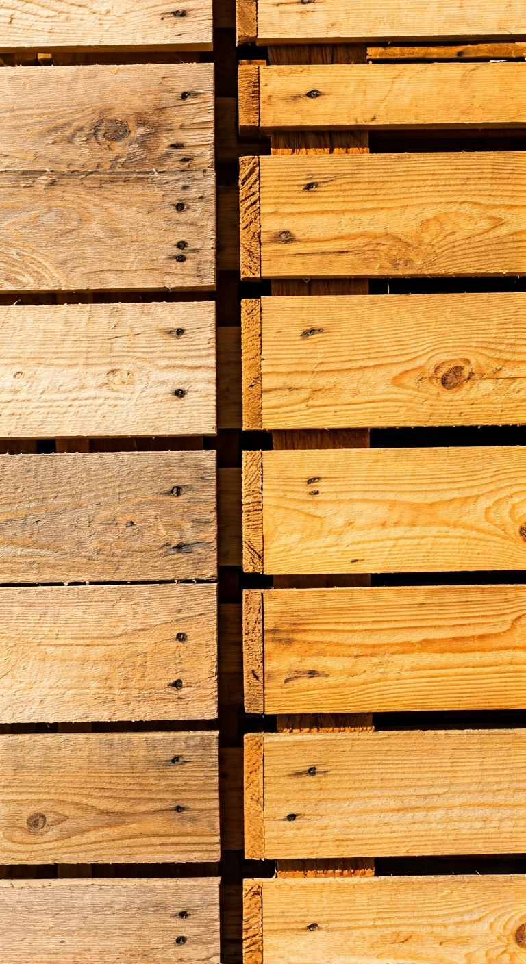 Wooden pallets displaying treated and untreated options